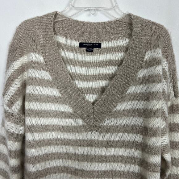 American Eagle Jegging Fit Striped Fuzzy Striped Sweater Size Small Oversized - Picture 3 of 11